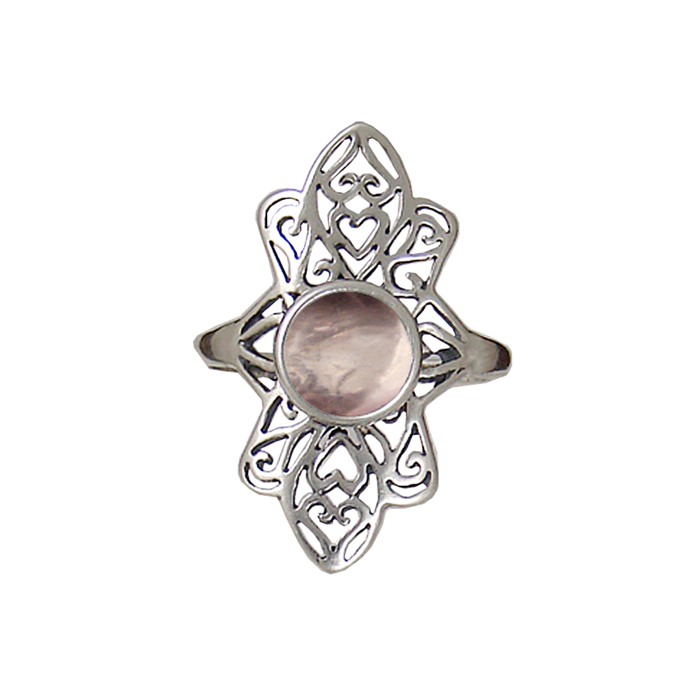 Sterling Silver Filigree Ring With Rose Quartz Size 10